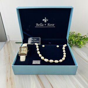 VTG Bella & Rose Cultured Pearl Set and Mother-of-Pearl Watch